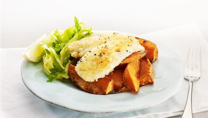 Oven Baked Fish with Sweet Potato Wedges