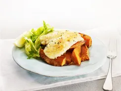 Oven baked fish with sweet potato wedges