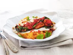 Baked chicken parma with sweet potato mash