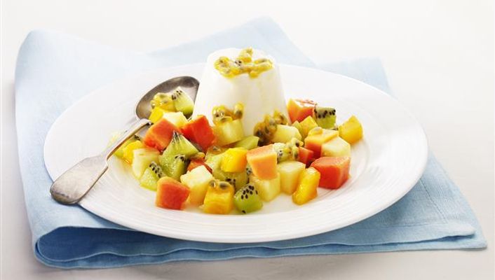healthy healthy honey panna cotta with tropical fruit salsa recipe recipe Honey Panna Cotta with Tropical Fruit Salsa