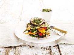 Chargrilled Chicken & Vegie Stack With Salsa Verde Chargrilled Chicken & Vegie Stack With Salsa Verde