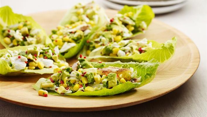 healthy healthy crab corn & avocado lettuce boats recipe recipe Crab Corn & Avocado Lettuce Boats